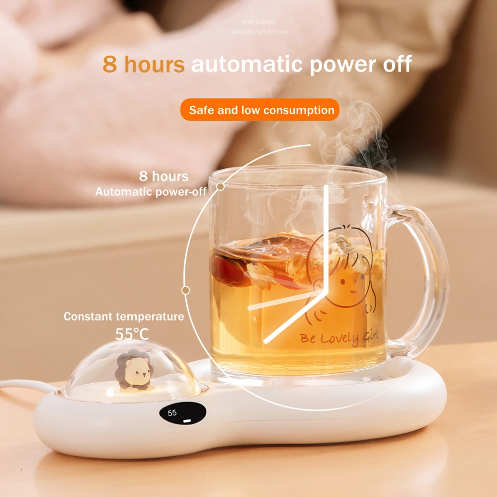 Cartoon Cup Heater Drink Warmer Coaster 55 Degrees Thermostat with Digital Display Heating Beverage Mugs Mat for Milk Coffee Tea