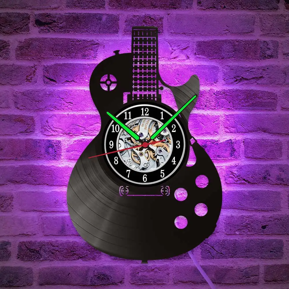 horloge lumineuse en forme de guitare - couleur violette