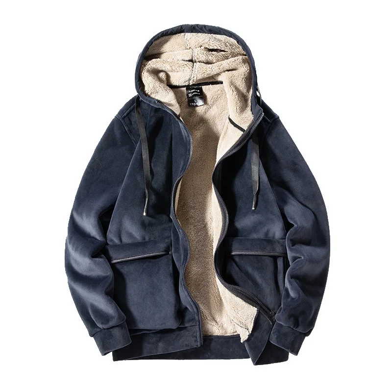 Winter Oversized Plus Fleece Hooded Jacket Men Thickened Warmth Imitation Lamb Velvet Men's Sports 8XL Coat | Мужская одежда