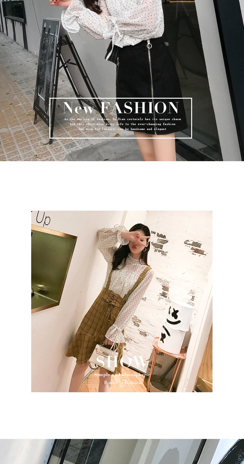Blusas mujer de moda точка белая шифоновая блуза для женщин топы с длинным рукавом Женские рубашки топ женские топы и блузки B776
