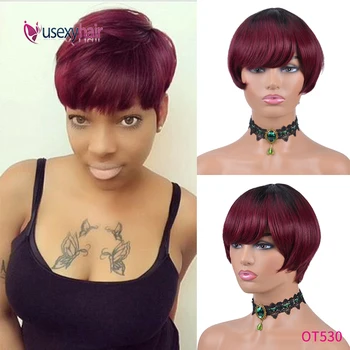 

USEXY Short Bob Pixie Cut Wig Human Hair 100% Human Hair Wigs For Black Women Good Cheap 150% Density Straight Remy Hair Wigs