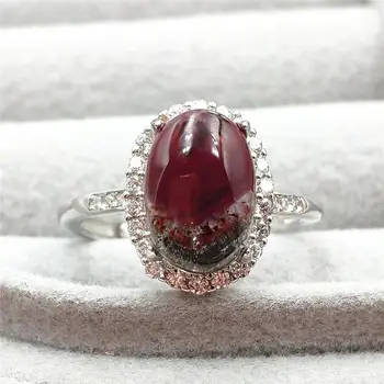 

Natural Canada Auralite 23 Cacoxenite Adjustable Ring 10x7mm Purple Red Rutilated Quartz Oval 925 Sterling Silver AAAAAA