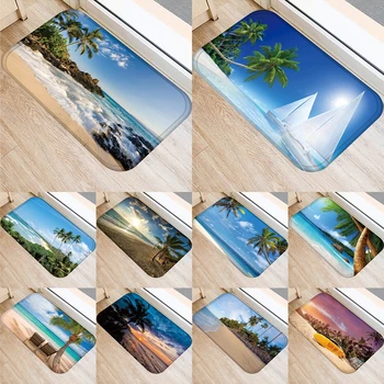 

1pcs 40*60cm Sea Beach Scenic Pattern Anti-Slip Suede Carpet Door Mat Doormat Outdoor Kitchen Living Room Floor Mat Rug 48293