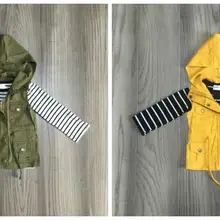 Осенне-зимний хлопковый топ с длинными рукавами для маленьких девочек, футболка горчичный оливковый жилет и топы в полоску с капюшоном, raglans, детская одежда, пальто