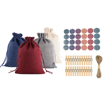 

24pc Christmas Pattern Candy Drawstring Bags 1-24 Advent Calendar Bundle Cotton Linen Gift Bags Holder Festival Storage Bags