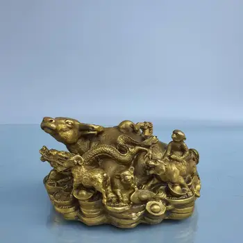 

Home Decor 5"Chinese Seikos Bronze Zodiac Bull Statue Zodiac animal sitting on the cow Implication Bullish Bull stock