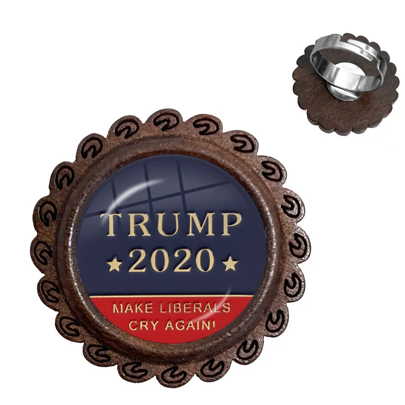 Стеклянные деревянные кольца с кабошоном изображением Трампа 2020 коллекция