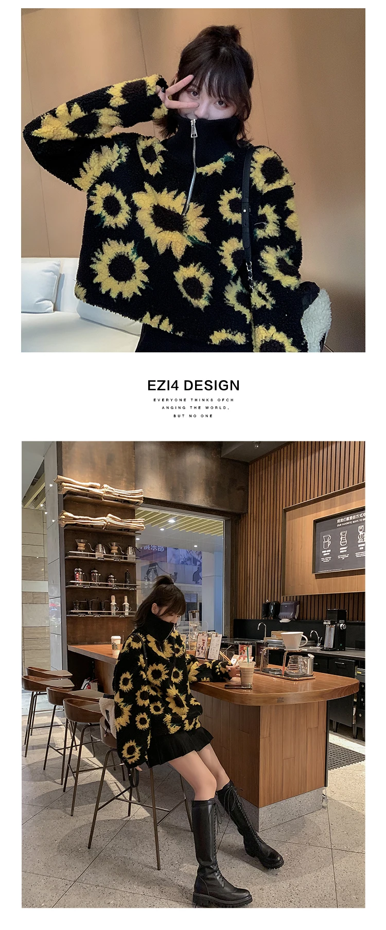 Nuevo invierno уличная одежда chaquetas grandes tapas mujer girasol abrigo callo de cordero cremallera chaqueta suel