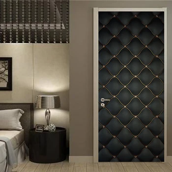 

PVC Self-Adhesive Door Sticker 3D Black Luxury Soft Roll Wallpaper Living Room Bedroom Creative Art Door Poster Waterproof Decal