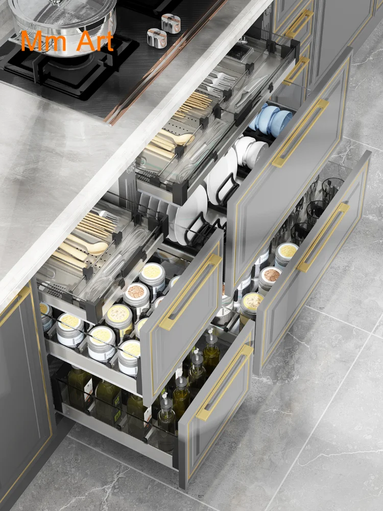 Cabinet 304 Stainless Steel Tools Single-Layer Tableware Draining Storage Separated Thin Basket