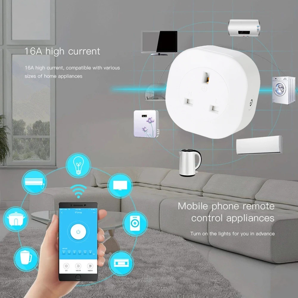 ACCKIP стандарт Великобритании WiFi умная настенная розетка Tuya приложение управление