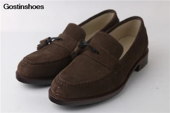 

Zapatos Tassels Leather Brown Suede Leather Cowhide Love Pendant Loafers Shoes De Hombre Retro Derby Shoes Genuine Leather Solid