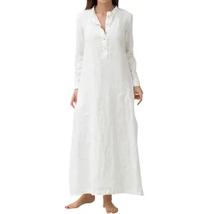 Dress Women's Cotton Long Sleeve Plain Long Dress Oversized Maxi Long Shirt Dress Women Summer Beach Dresses Vestidos