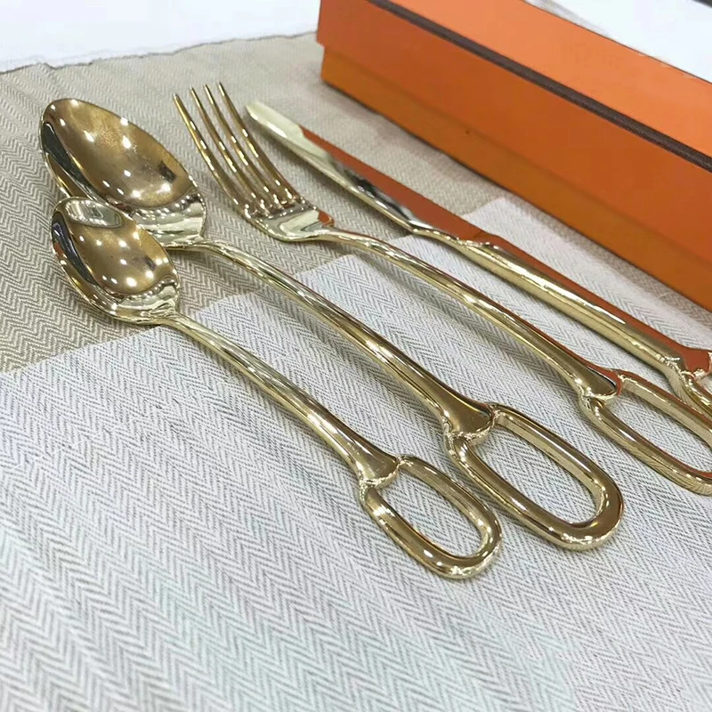 Luxury Fork Spoon Knife 4PCS Set With Box Cutlery For Holiday Party Wedding Gifts Kitchen Home Table Decor | Дом и сад