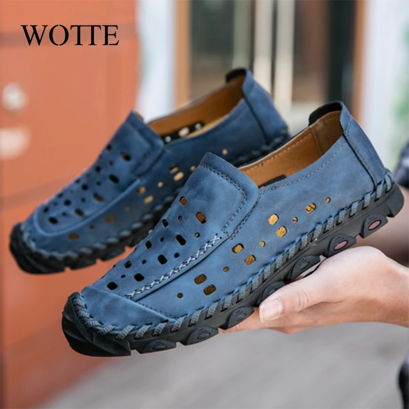 Men's Casual Hole Shoes Summer Cool Slip on Loafers Male Soft Comfortable Driving Shoe Zapatos De Hombre Big Size 38-46 | Обувь