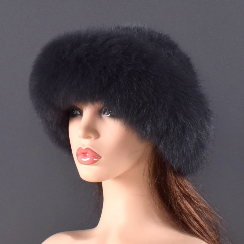 women Real mink Fur Bomber Hats winter Genuine Fox fur Cap Luxurious Quality Winter hat Elastic Warm Soft Fluffy natural fur hat