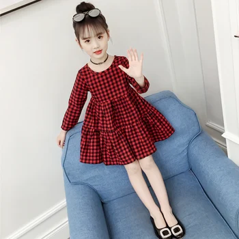 

Cute Toddler Girl Red black Plaid Dress Kids Baby Girls Clothes Long Sleeves Casual Cotton Dresses Baby Children Clothing 3-12Y