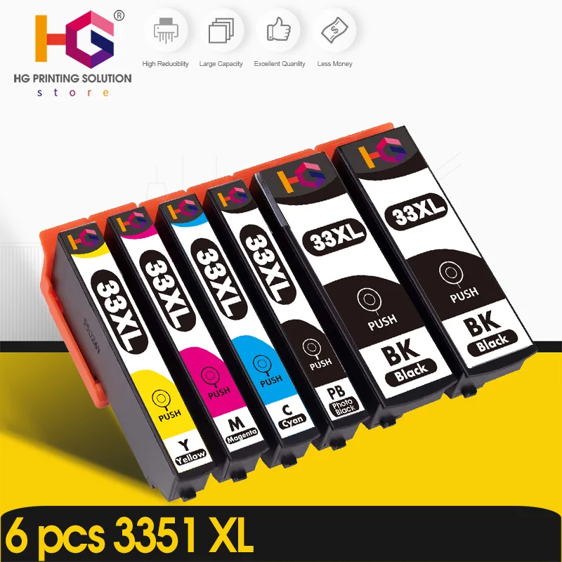 6 pcs of 33XL Ink Cartridge for Epson XP-530 / 630 / 830 / 635 / 540 / 640 / 645 / 900  T3351 T3361 Compatible  Printer Ink