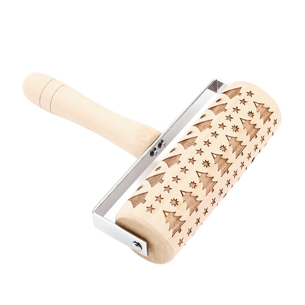 New Christmas Snowflake Wooden Rolling Pin Embossing Baking Cookies Biscuit Rolling Pin Fondant Cake Dough Patterned Roller