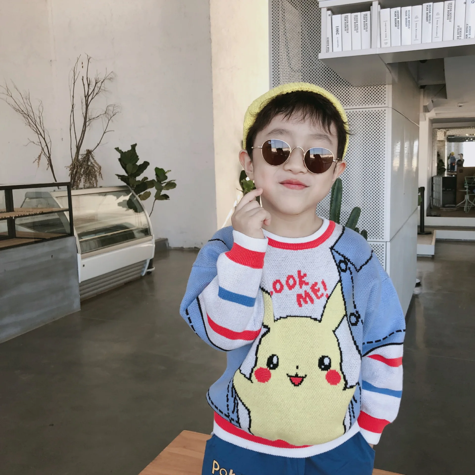 Tonytaobaby/осенне-зимняя одежда новая детская одежда вязаный пуловер с рисунками из мультфильмов свитер для детей свитера для девочек и мальчиков