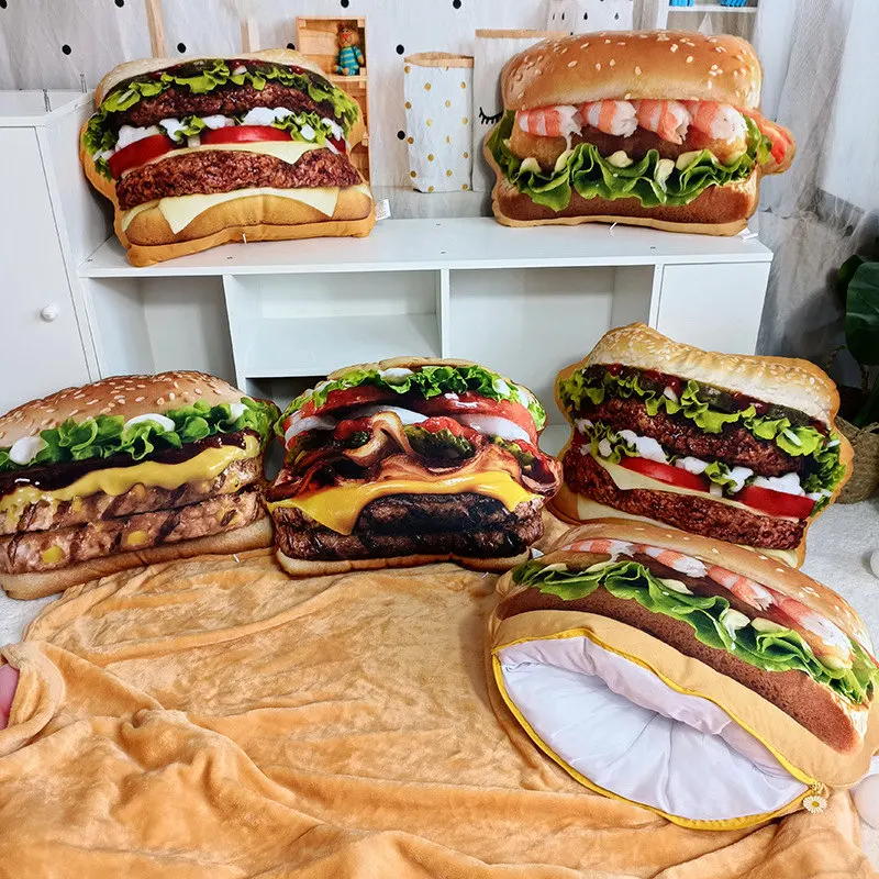 Plush Hamburger Pillow Toy 2 In 1 Cushion