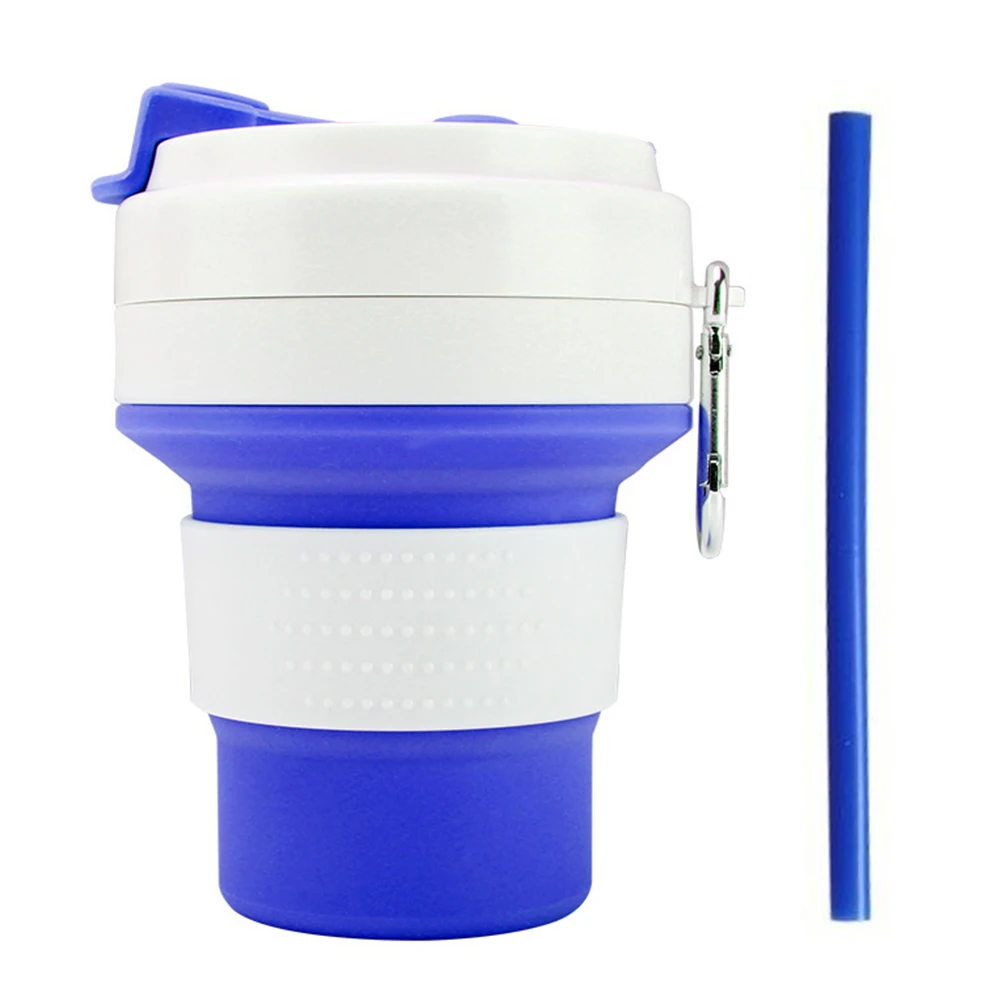 Портативная силиконовая кружка для походов, складная чашка с соломинкой для кемпинга, путешествий, офиса, BPA бесплатно 350 мл/11,8 унций