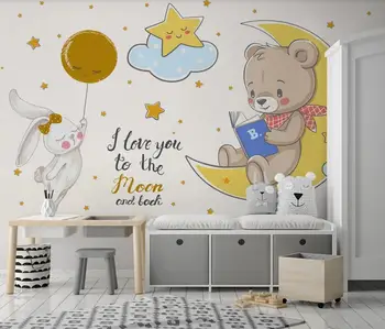

AINYOOUSEM Hand painted cartoon bear cub background wall papier peint papel de parede wallpaper 3d wallpaper stickers