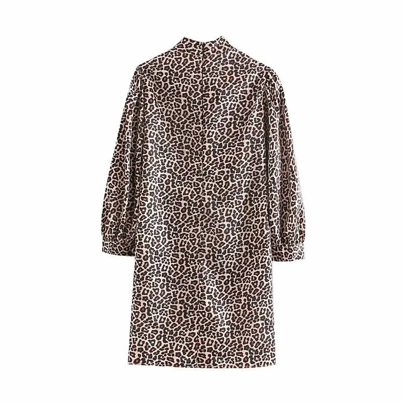 women sexy wild leopard print mini dress ladies stand collar animal pattern casual vestidos back zipper straight dresses DS3043