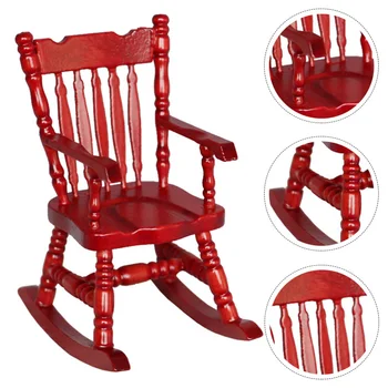 

1pc Wooden Lifelike Mini House Furniture Armrest Rocking Chair