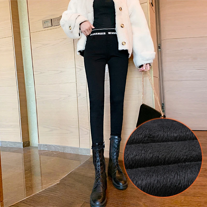 black velvet Зимние теплые женские джинсы, повседневные Бархатные женские брюки с высокой талией, женские джинсовые джинсы для женщин, брюки больших размеров - Цвет: black velvet