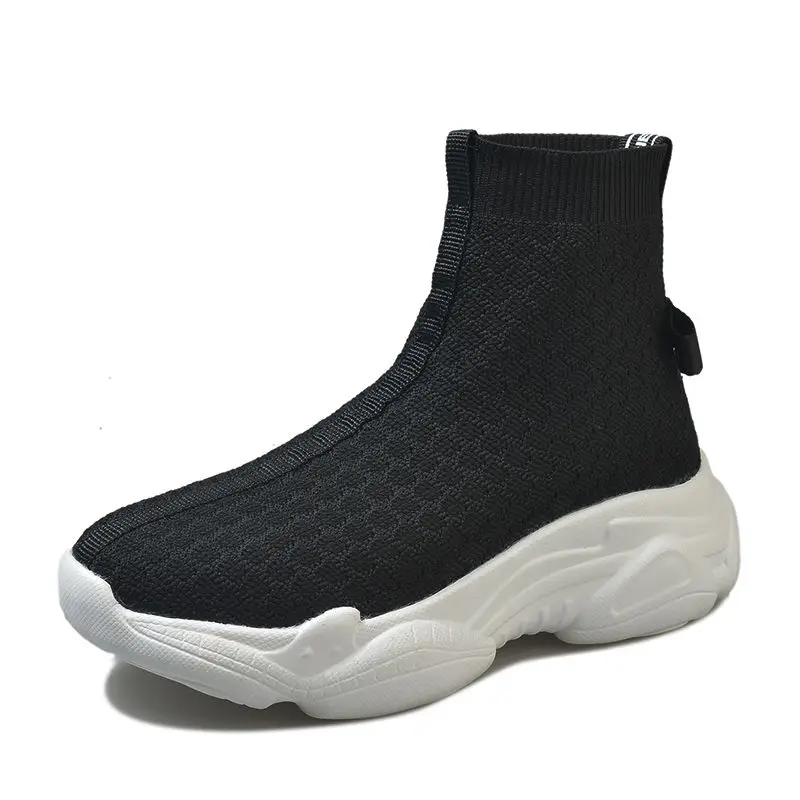 

2020 Korean version New women high top mesh top breathable socks sports elastic knit platform running girl students woman shoes