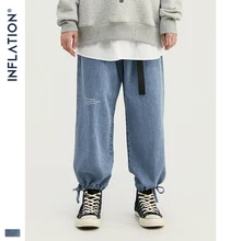 Инфляция модные Для мужчин s ботильоны с перекрестной шнуровкой джинсы в синем цвете Для мужчин свободная посадка прямые ботильоны с перекрестной шнуровкой джинсы уличной Для мужчин s AW свободный 93388W