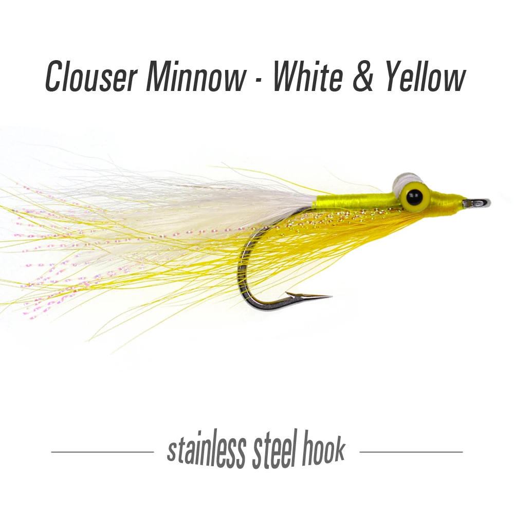 ICERIO 3PCS Stainless Steel Hook Clouser Minnow Streamers Artificial Flies Bass Saltwater Fishing Fly Lure Bait