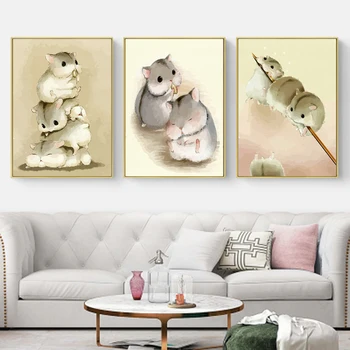 

3x DIY Oil Painting by Numbers Hamster Animals Triptych Modular Coloring Picture Art Paint Home Decor Wall Sticker Unfinished