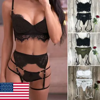 

Women Sexy Lace Babydoll Open Bra Set G-String Underwear Nightwear Bra And Brief Sets