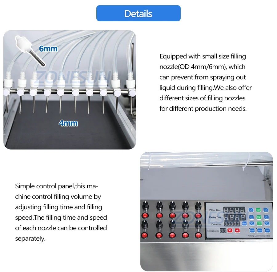 ZONESUN ZS-DTPP10B 10 Head Vaccine Ampoule Pharma Vial Bottle Peristaltic Pump Filling Machine