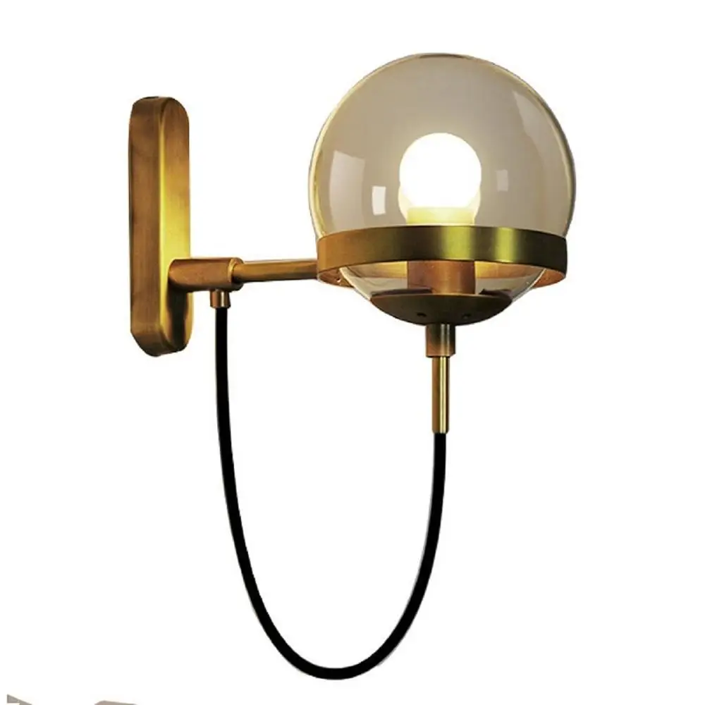 Designer lights hotel lobby Hall Modern wall light postmodern retro American style wall lamp glass ball bronze black wall sconce