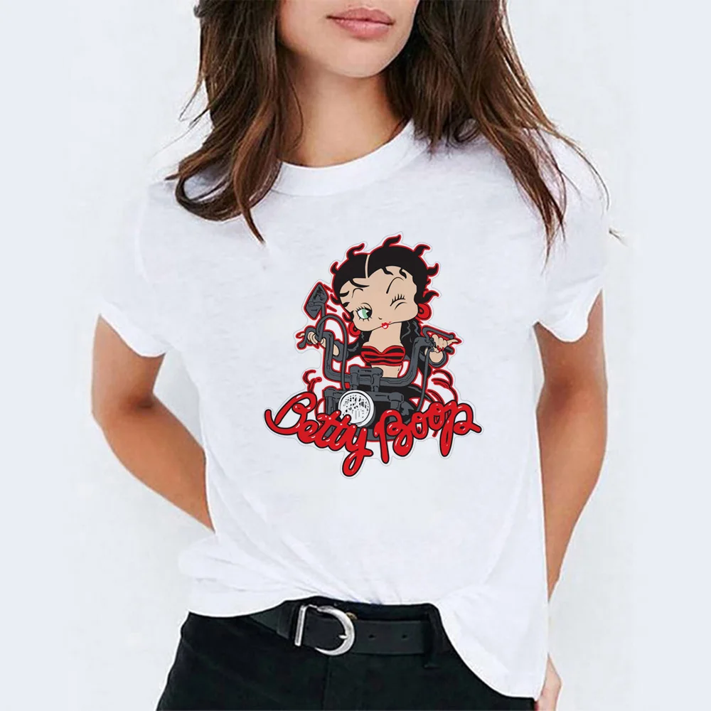 Camiseta Mujer Betty Boop езда на велосипеде Vogue принцесса мультфильм печати белый хлопок Футболка для женщин эстетический стиль Kpop футболка Femme - Цвет: 7