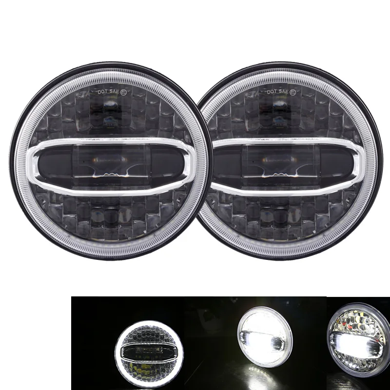Flash Deal 2pcs New 7" Inch Round Led Headlights white DRL Hi/Lo Beam for Motorcycle and Jeep Wrangler JL JK 2