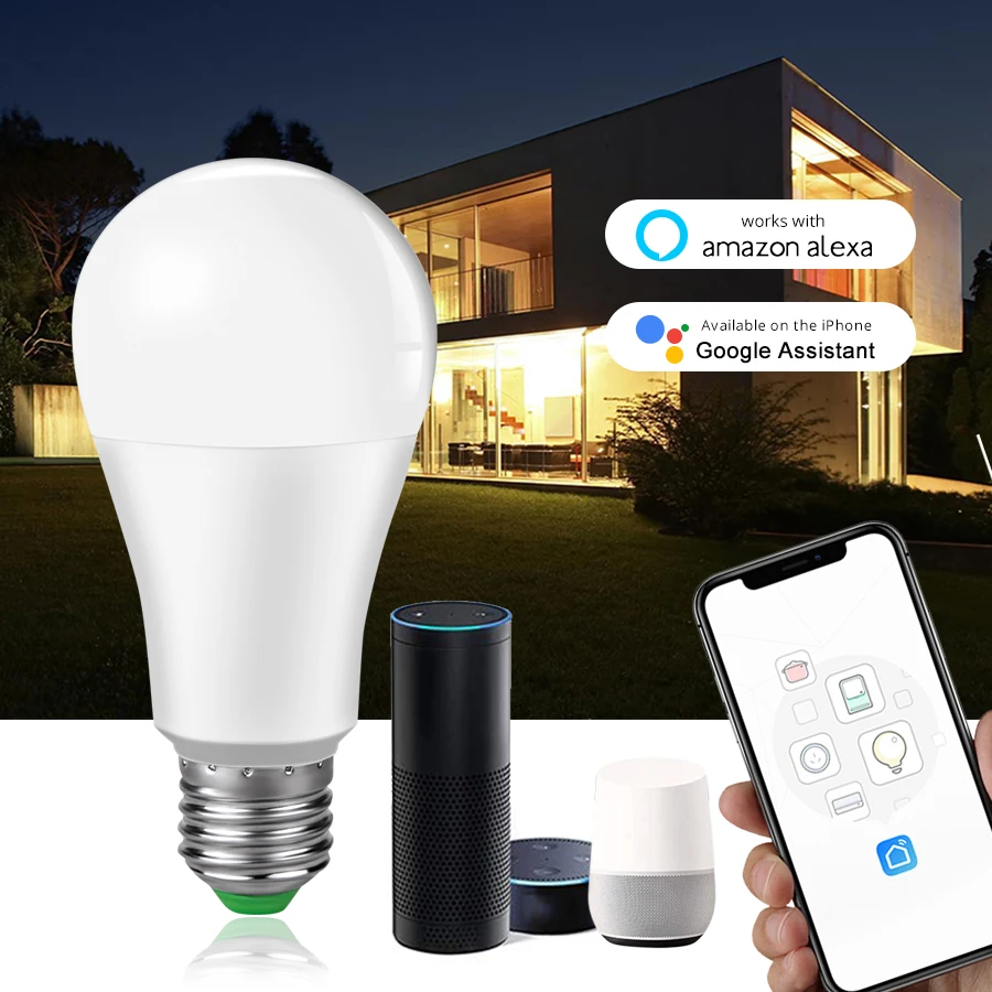 Умная Светодиодная лампа B22 E27 приглушаемая с Wi Fi 15 Вт работает приложением Alexa Google