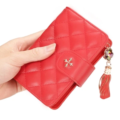 HaoYun/Модные женские кошельки на молнии из искусственной кожи Kawaii Мини-кисточка для девочек, с карманами для монет, мини-сумка для путешествий - Цвет: RED
