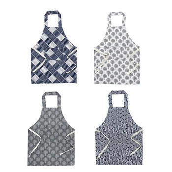 

Kitchen Unisex Aprons Adjustable Black Stripe Apron Japanese Style Cooking Apron Chef Kitchen Cook Linen Apron for Man Woman