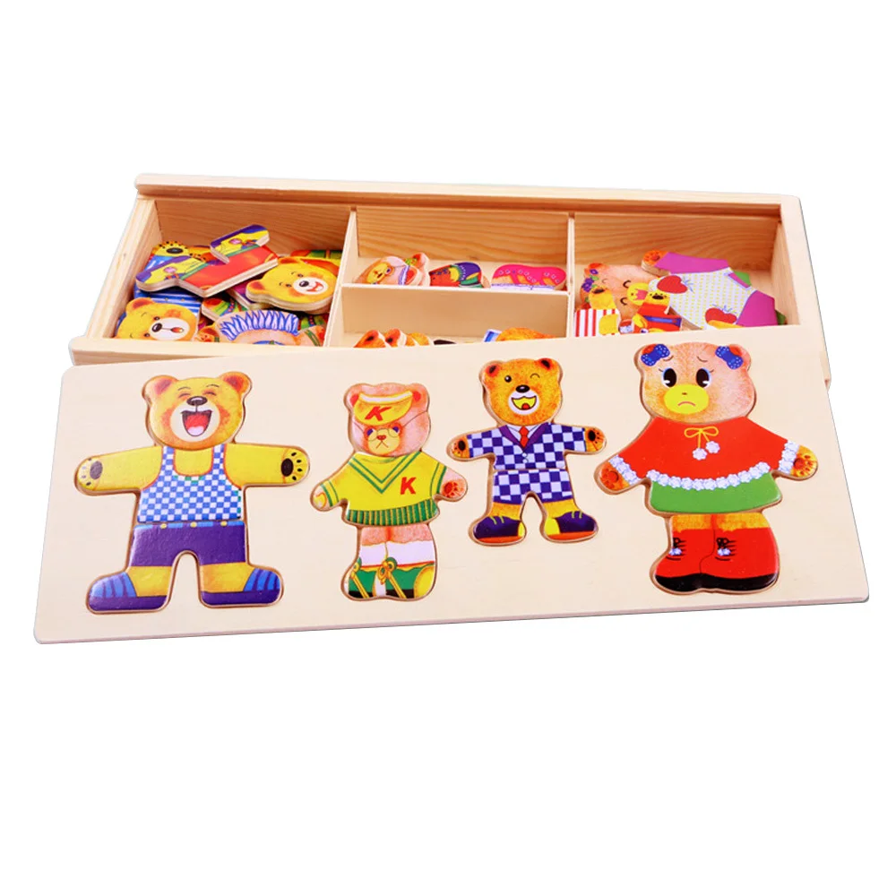 3D деревянная головоломка коробка маленький медведь одеваются интересные Дети Магнитные головоломки Туалетная игра деревянные обучающие игрушки - Цвет: WJ3556A