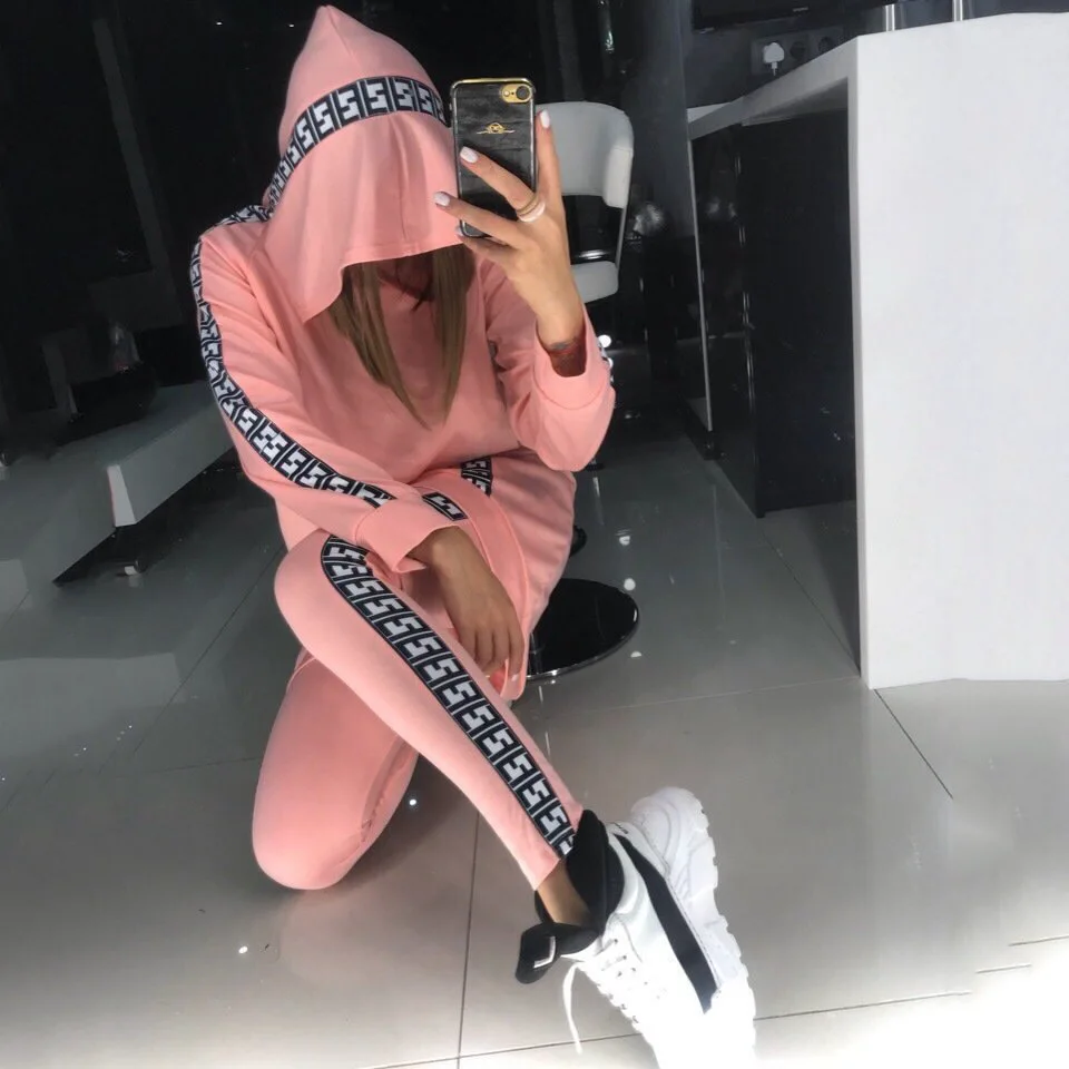 

Fall 2019 new products for women's casual street wear long style hoodie casual suit, fashion casual sequined coat, trousers spor