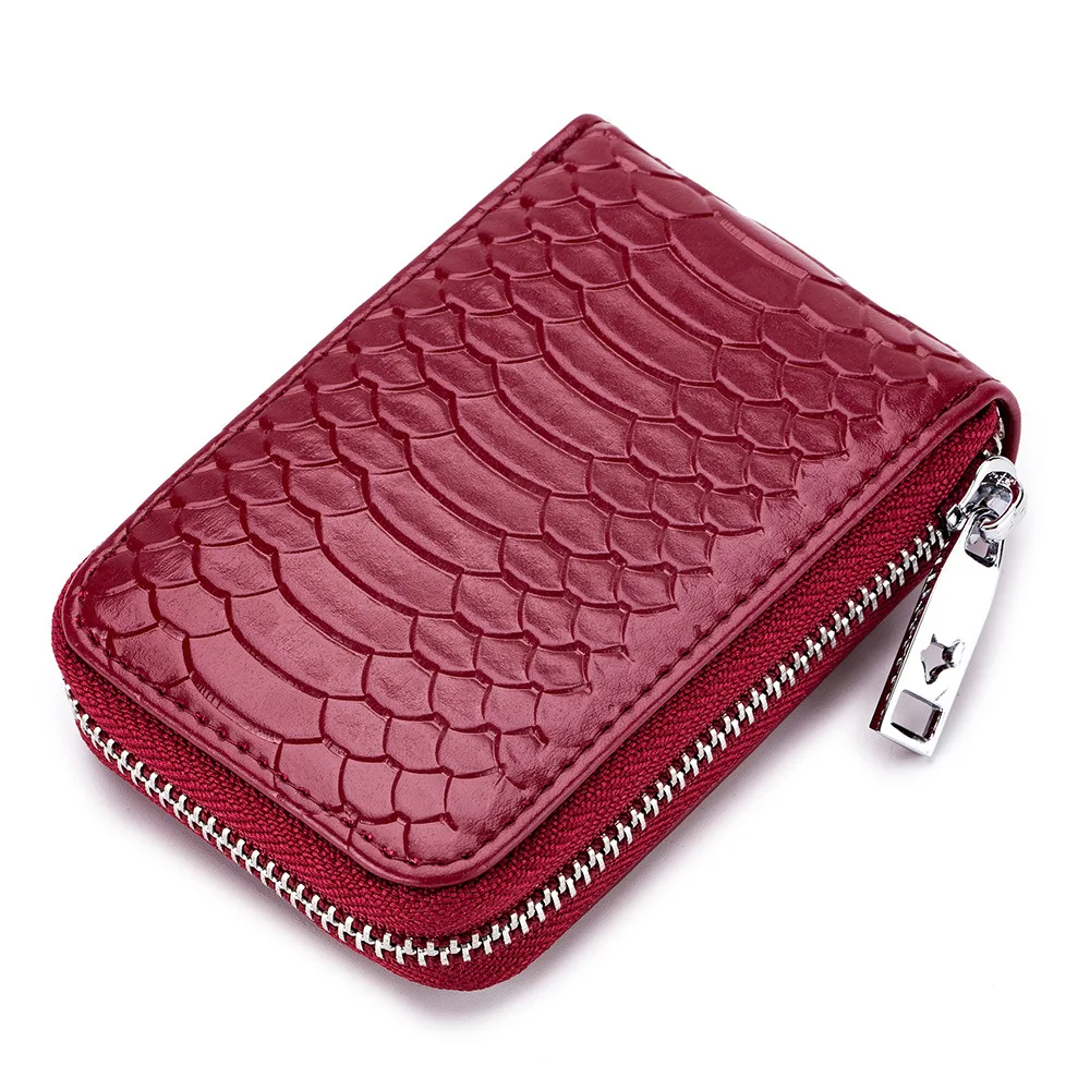 

Snakeskin Organ Small Card Holder Purse Women's Cowhide Card Bit More Fashion Men Zipper Card Holder Documents Simple
