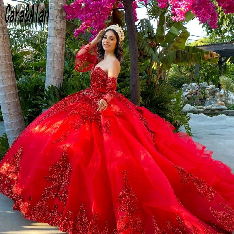 Red Quinceanera Dresses with Sleeves