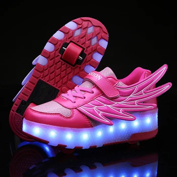 

Two Wheels Luminous Sneakers USB Charging Led Light Roller Skate Shoes for Children Kids Shoes Boys Girls Shoes Light Up Unisex