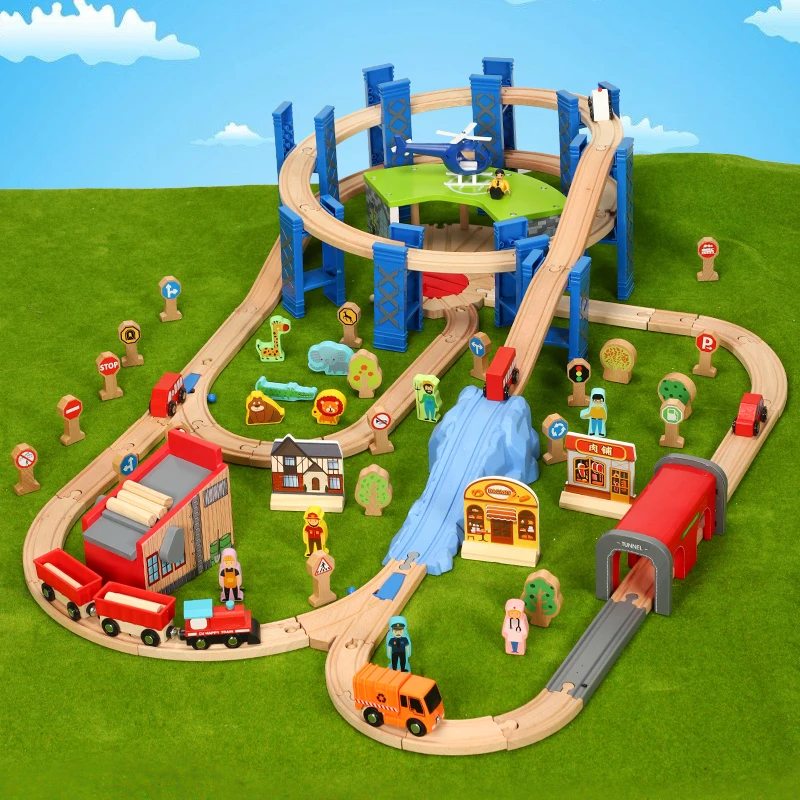 

Wooden Railway Track Accessories Garage Ring Track for Remote Control Electric Small Train Circular Curved Orbit Toys for Kids