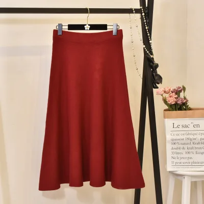 wine red Going lunga винтажные Юбки Высокая талия женские теплые зимние юбки пачка гофрированные длинные юбки осень femme jupe черный - Цвет: wine red