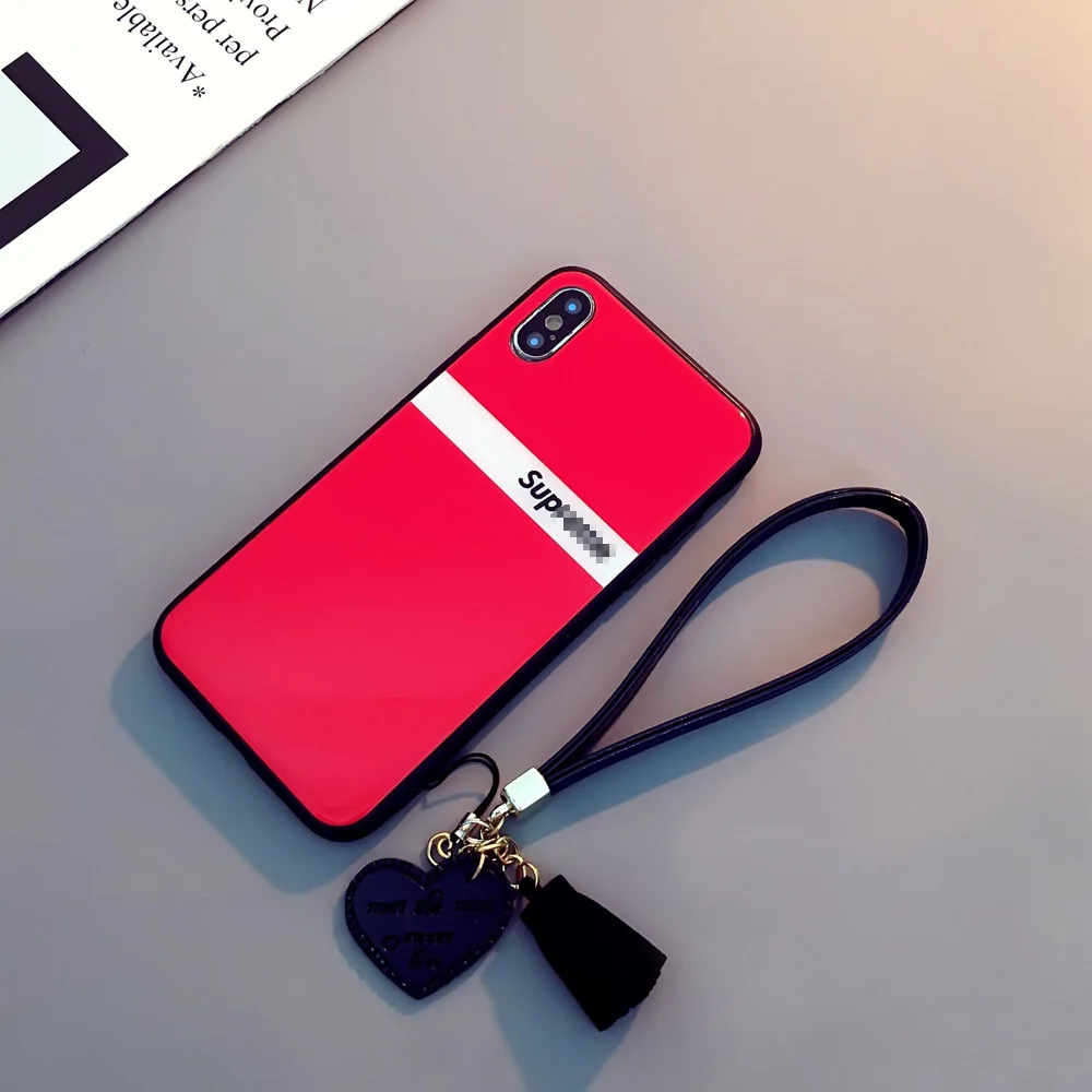 Роскошный чехол из закаленного стекла для iPhone Xr Xs Max Tassel Lanyard Love Heart чехол для iPhone 7 8 6s Plus Bumper противоударный Fundas - Цвет: 10